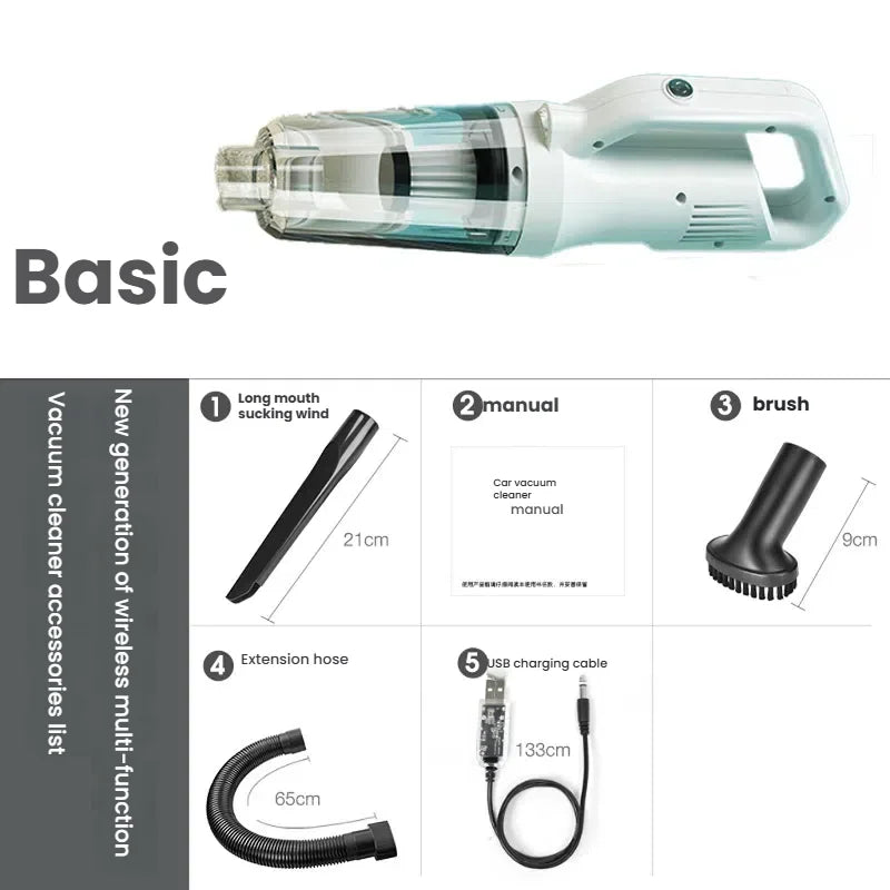 Wireless Vacuum Cleaner, 2-in-1 for Car & Home Use, Handheld, Rechargeable, High-Power with Strong Suction, Heavy-Duty Motor for