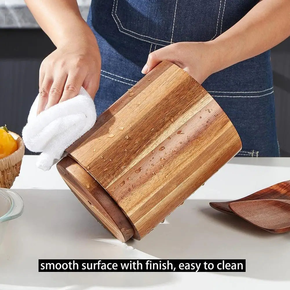 Kitchen Counter Cutlery Box Wooden circular Cooking Tool Rack Round Spatula Storage and Sorting Box Storage Bucket