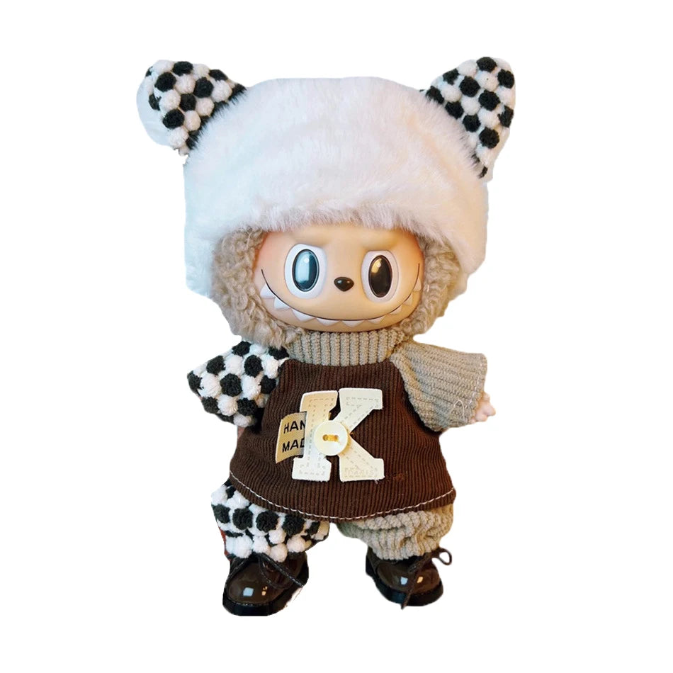 17cm Cute Mini Labubu Plush Doll'S Clothes Outfit Accessories For Korea Kpop Exo Idol Dolls Skirt Hat Clothing DIY Kids Gift