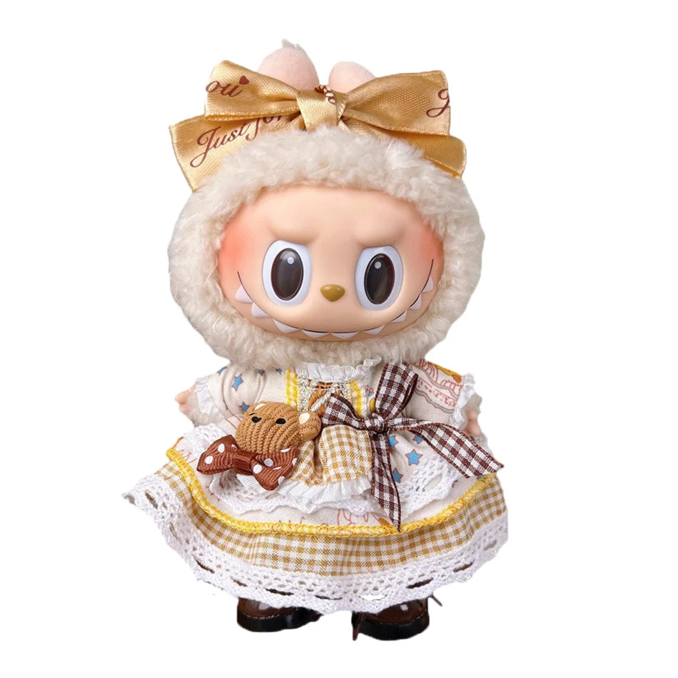 17cm Cute Mini Labubu Plush Doll'S Clothes Outfit Accessories For Korea Kpop Exo Idol Dolls Skirt Hat Clothing DIY Kids Gift