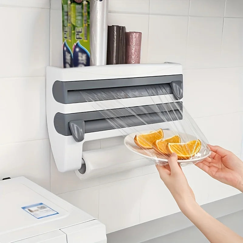 [Kitchen Organizer] Durable Wall-Mounted Kitchen Organizer | With Built-In Scissors And Aluminum Foil Dispenser