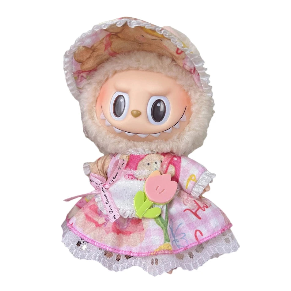 17cm Cute Mini Labubu Plush Doll'S Clothes Outfit Accessories For Korea Kpop Exo Idol Dolls Skirt Hat Clothing DIY Kids Gift