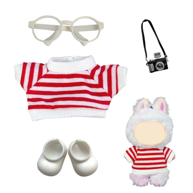 17cm Cute Mini Plush Doll'S Clothes Outfit Accessories For Korea Kpop Exo Labubu Idol Dolls Denim overalls Clothing DIY Kid Gif