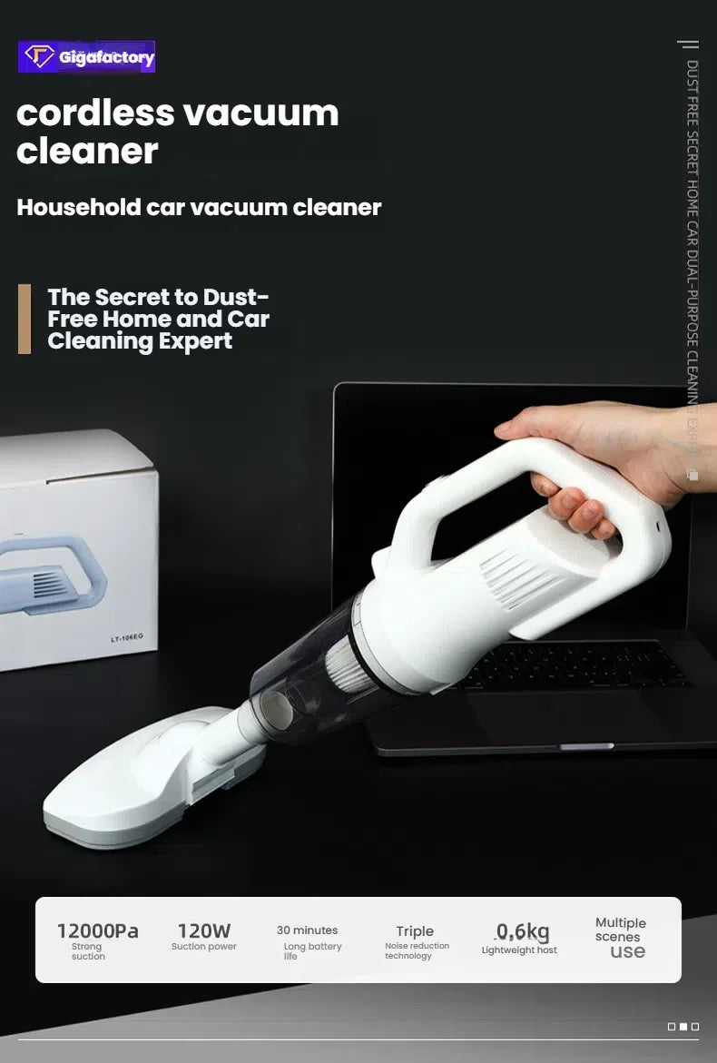 Wireless Vacuum Cleaner, 2-in-1 for Car & Home Use, Handheld, Rechargeable, High-Power with Strong Suction, Heavy-Duty Motor for